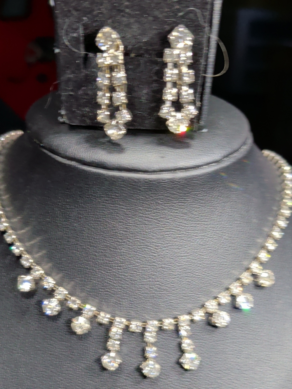 CORO Sparkling ClearCrystal Drop Necklace and Earrings Vintage Set In A Gift Box